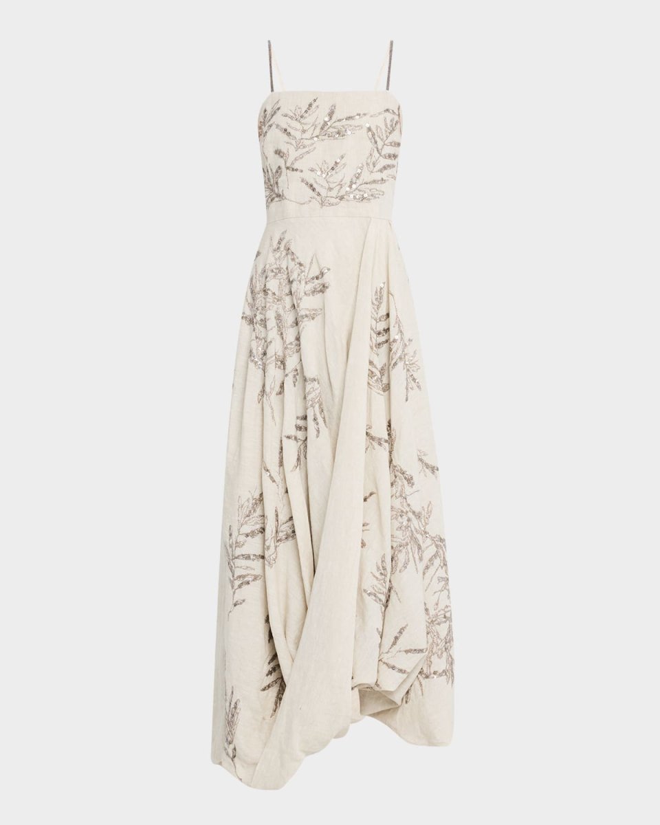 Herbarium Embroidered Linen Bubble Midi Dress